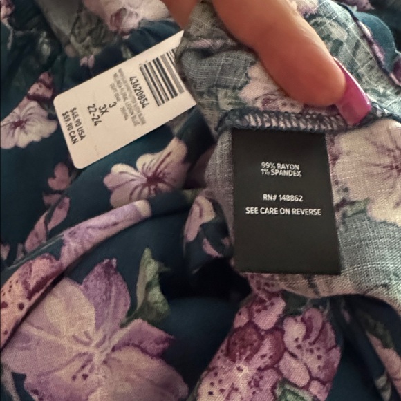 Torrid Slub Short Flutter Sleeve Melinda Floral Legion Teal Blue Women's Top 3X - Picture 7 of 13